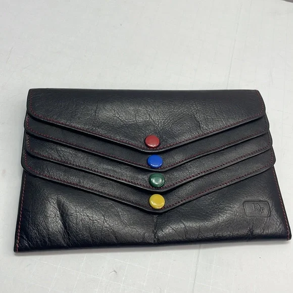 Authentic vintage CHRISTIAN DIOR multi snap black leather wallet with COA - Picture 2 of 12